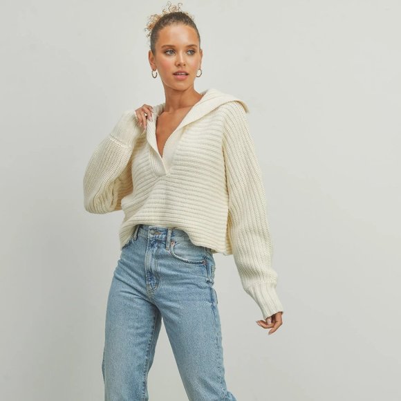 NEW - I'M THE DRAMA COLLAR V NECK SWEATER - Picture 2 of 9